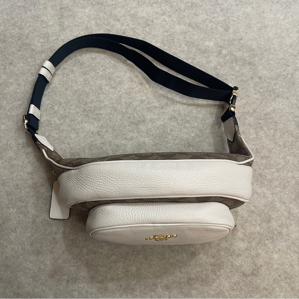 Coach Court Belt Bag in Signature Canvas Khaki and White Gold Hardware - Picture 8 of 17